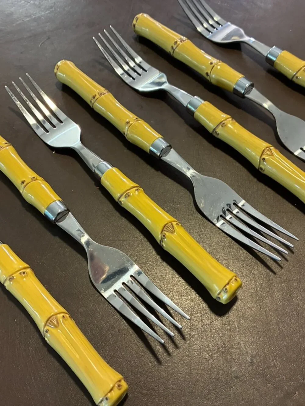 Vintage Bamboo Style 26-Piece Flatware Canary Yellow Resin Handled Set